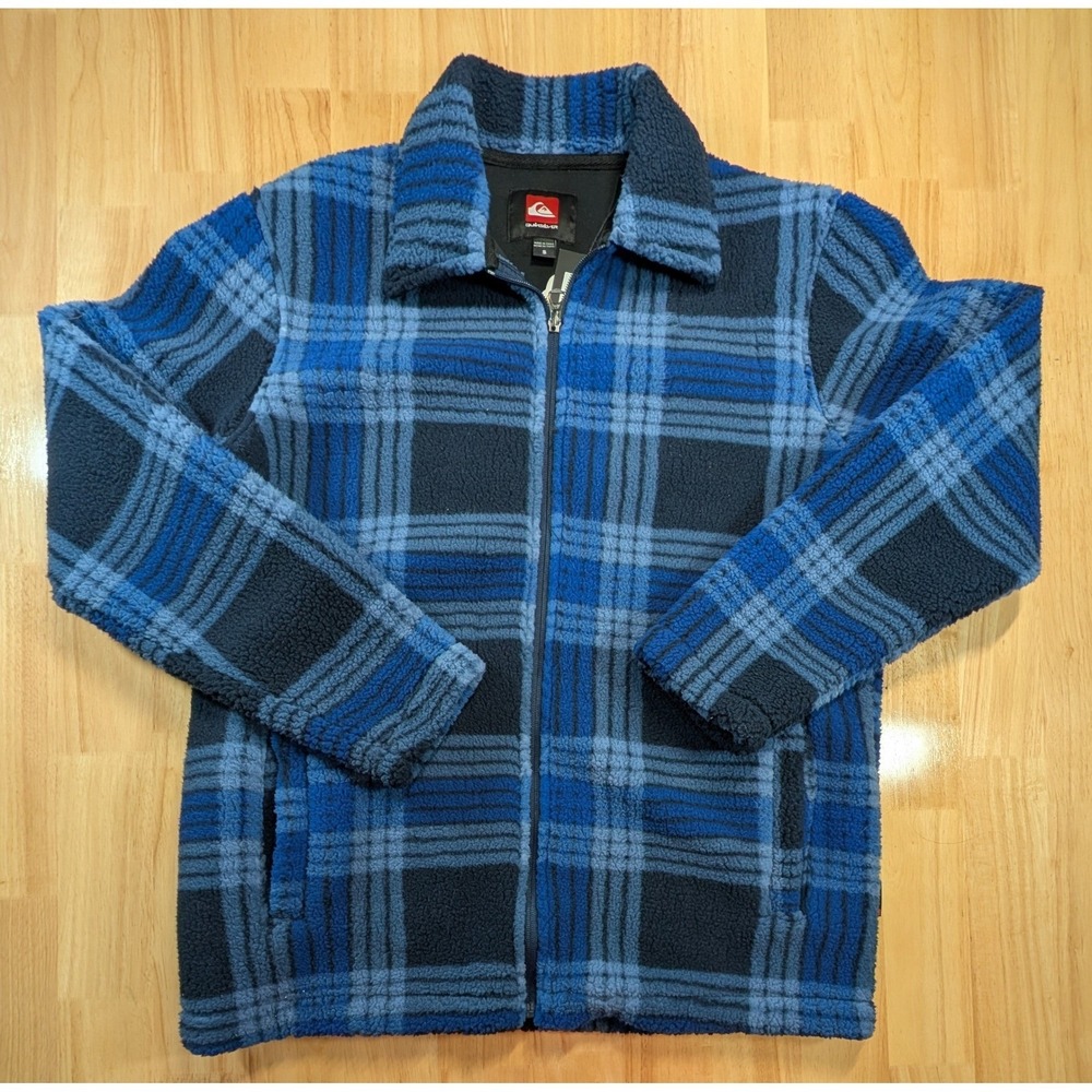 Quiksilver Mens Total Eclipse Blue Plaid Sherpa Fleece Zip Jacket QSM35JK020 S